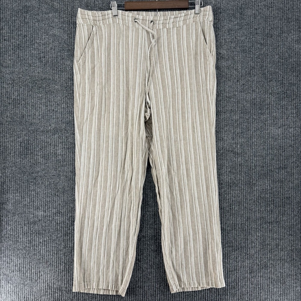For Cynthia striped linen blend wide leg pants high rise trousers 2XL plus size